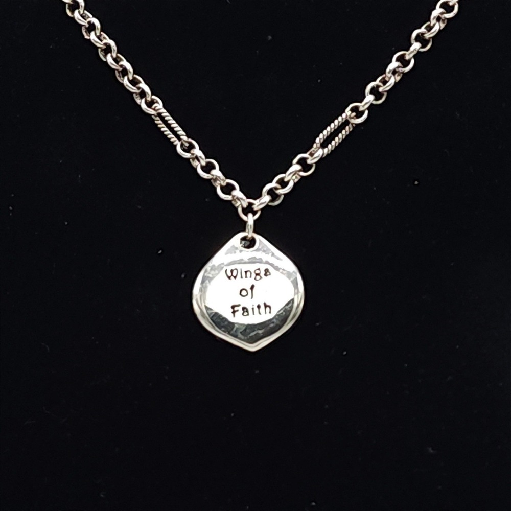 Brighton Wings of Faith Necklace Silver Heart Angel Wings Inscribed Pendant